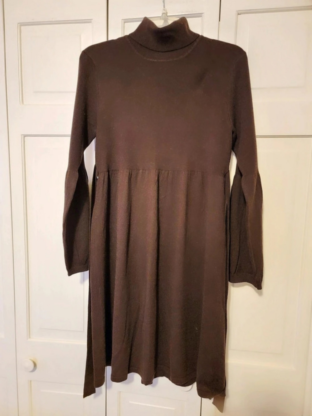 Brown Ribbed Turtleneck Midi Dress Like New
